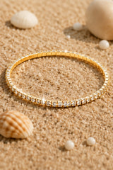 Single Row 3mm Cubic Zirconia Tennis Anklet - Gold