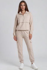 Zaria Pocket & Zip Detail Loungewear Set - Stone