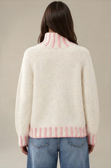 Isabella Contrast Trim Roll Neck Jumper - Cream / Pink