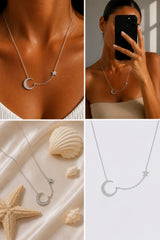 Moon & Star Necklace – Silver