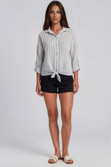 Luna Striped Tie Front Shirt - White