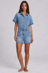 Mila Utility Denim Playsuit – Light Wash Blue