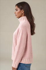 Isabella Contrast Trim Roll Neck Jumper - Pink / Cream