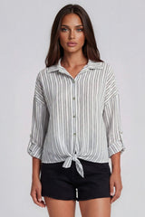 Luna Striped Tie Front Shirt - White