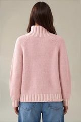 Isabella Contrast Trim Roll Neck Jumper - Pink / Cream