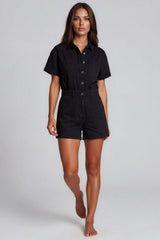 Mila Utility Denim Playsuit – Black