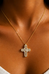 Brilliant & Baguette Cut Cross Pendant Necklace – Gold