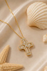 Brilliant & Baguette Cut Cross Pendant Necklace – Gold