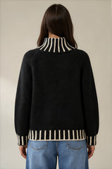 Isabella Contrast Trim Roll Neck Jumper - Black / Cream