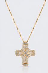 Brilliant & Baguette Cut Cross Pendant Necklace – Gold