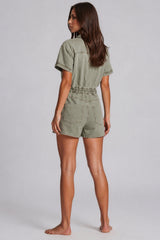 Mila Utility Denim Playsuit – Khaki