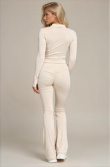 Amaya Ruched Bum Flared Zip Co-Ord Set - Beige