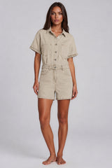 Mila Utility Denim Playsuit – Stone