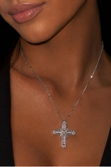 Brilliant & Baguette Cut Cross Pendant Necklace – Silver