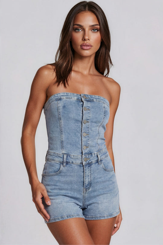 Harper Denim Bandeau Playsuit