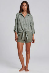 Luna Striped Tie Front Shirt - Khaki