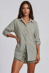 Luna Striped Tie Front Shirt - Khaki