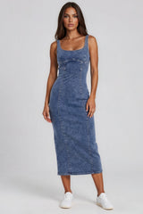 Olivia Sculpting Denim Midi Dress – Mid Blue