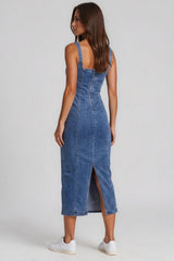 Olivia Sculpting Denim Midi Dress – Mid Blue