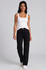 Rosalie Plain Stretch Denim Wide Leg Jeans – Black
