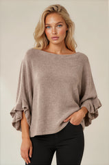 Ella Ruffle Sleeve Soft Knit Top - Beige
