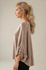 Ella Ruffle Sleeve Soft Knit Top - Beige