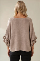 Ella Ruffle Sleeve Soft Knit Top - Beige