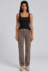 Rosalie Plain Stretch Denim Wide Leg Jeans – Mocha