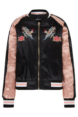 Chloe Embroidered Phoenix Satin Bomber Jacket - Black & Rose Gold