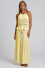Evelyn Halter Neck Peplum Top & Tiered Maxi Skirt Co-Ord Set – Lemon