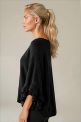 Ella Ruffle Sleeve Soft Knit Top - Black
