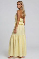 Evelyn Halter Neck Peplum Top & Tiered Maxi Skirt Co-Ord Set – Lemon