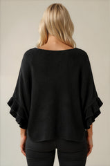 Ella Ruffle Sleeve Soft Knit Top - Black