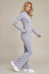 Amaya Ruched Bum Flared Zip Co-Ord Set - Light Grey