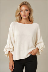 Ella Ruffle Sleeve Soft Knit Top - Cream