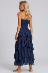 Daisy Smocked Bandeau Cotton Maxi Dress - Navy
