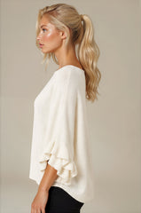 Ella Ruffle Sleeve Soft Knit Top - Cream