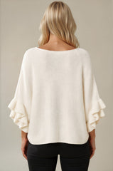 Ella Ruffle Sleeve Soft Knit Top - Cream