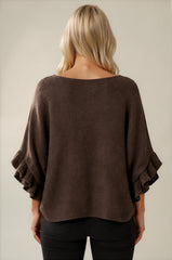 Ella Ruffle Sleeve Soft Knit Top - Chocolate