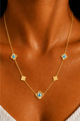 4 Leaf Clover Evil Eye Necklace – Gold