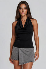 Lucia Draped Halter Neck Top – Black