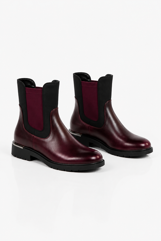 Talia Contrast Chelsea Boots - Wine