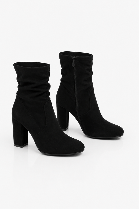 Leia Faux Suede Block Heel Ankle Boots - Black