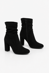 Leia Faux Suede Block Heel Ankle Boots - Black