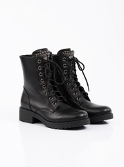 Alexandria Beaded Embellished Biker Boots - Black