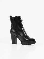 Amina High Shine Zip Detail Block Heel Ankle Boots - Black