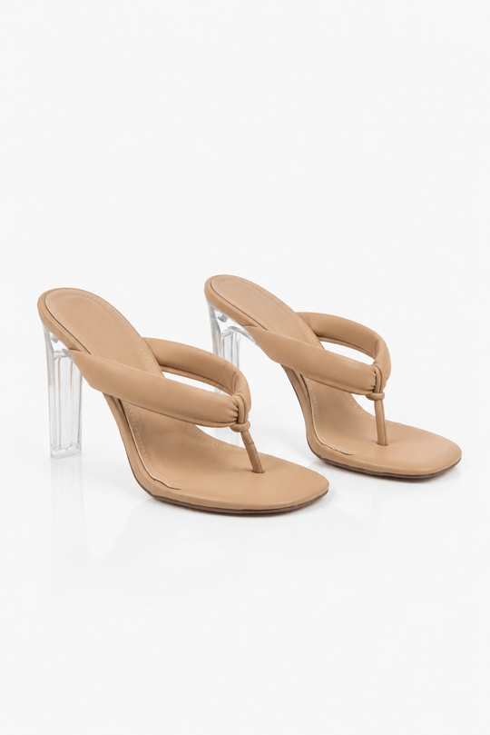 Kim Clear Heeled Mule Sandals - Nude