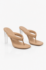Kim Clear Heeled Mule Sandals - Nude