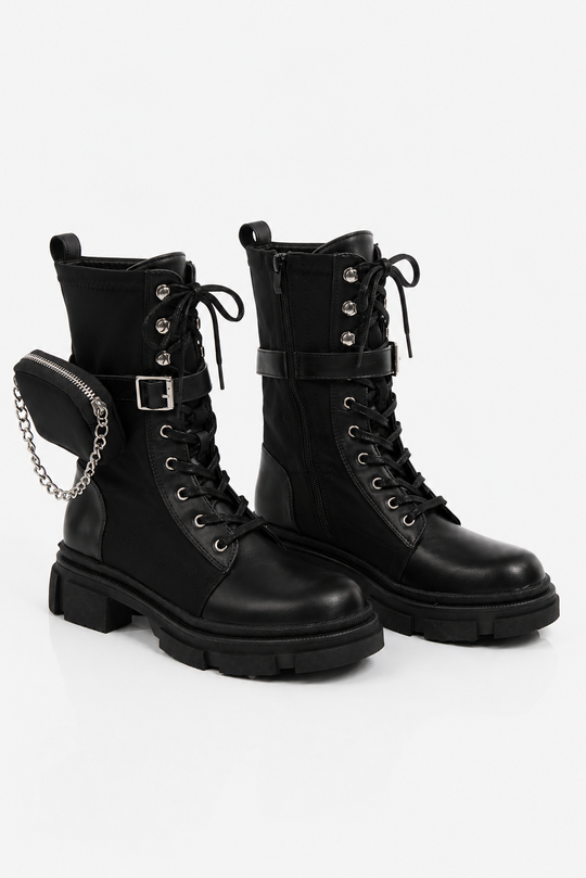 Padua Chunky Sole Pouch Ankle Boots - Black