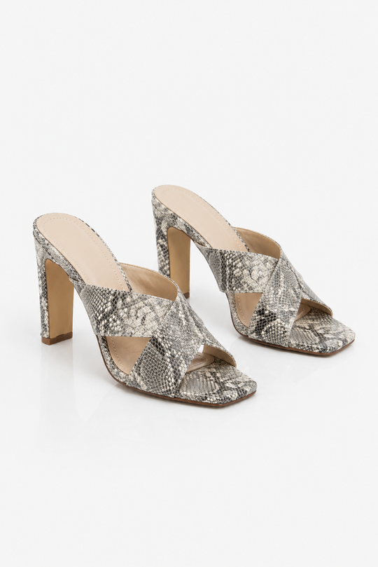 Esperanza Snake Effect Cross Strap Heeled Sandals - Grey